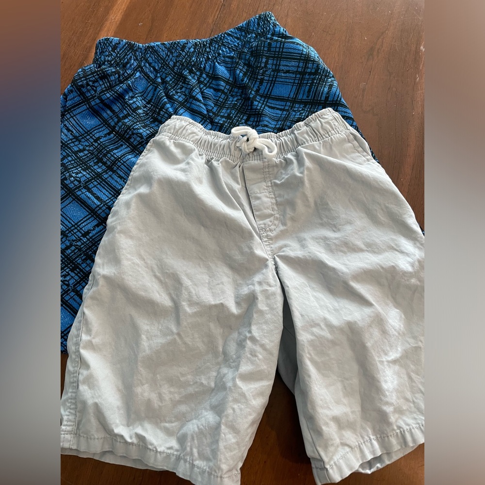 Lot of 2 boys shorts SZ L (10-12) khaki and blue athletic shorts